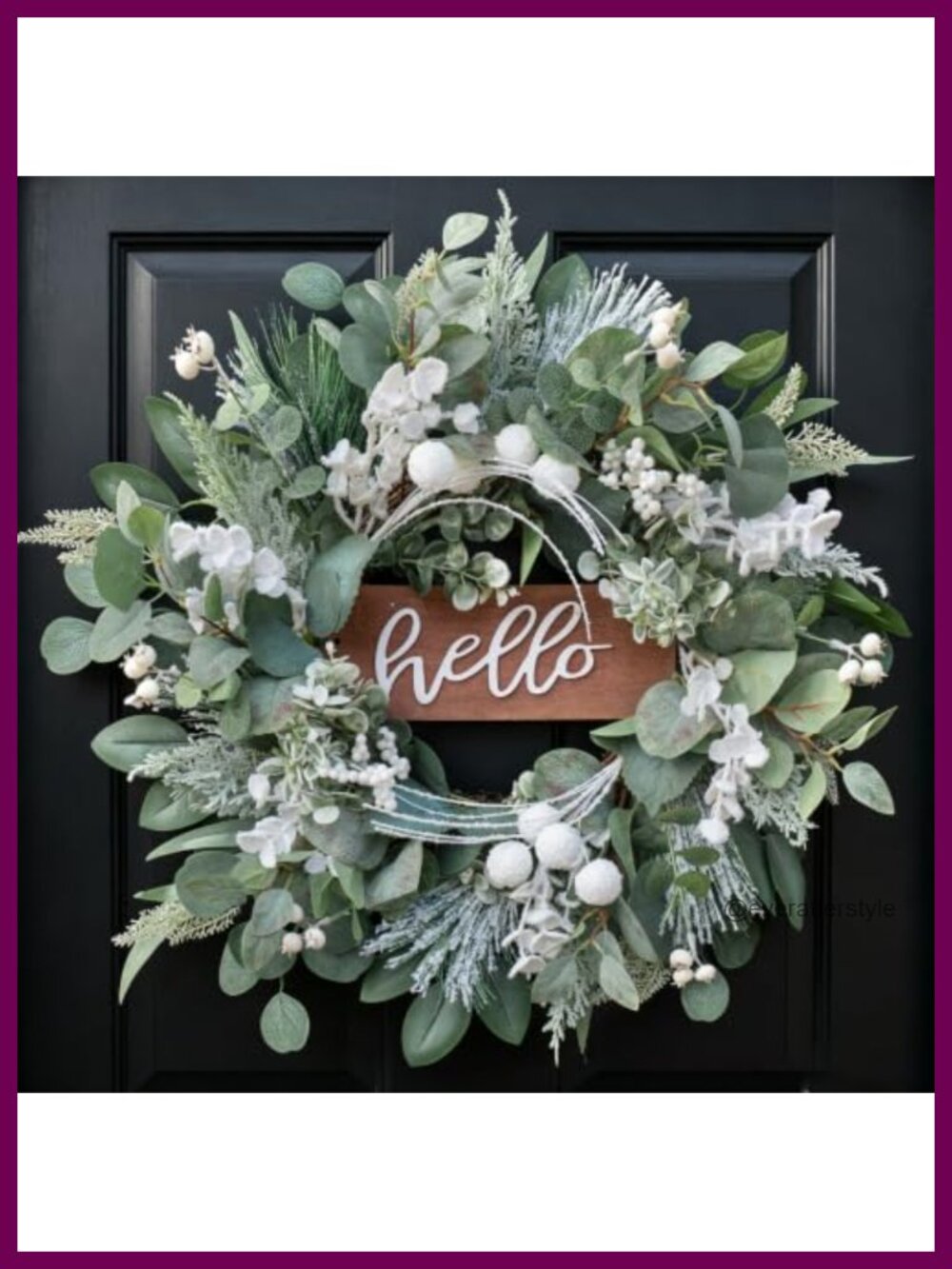 Artificial Winter Wreath 24 Inch with Hello Sign and Pinecones